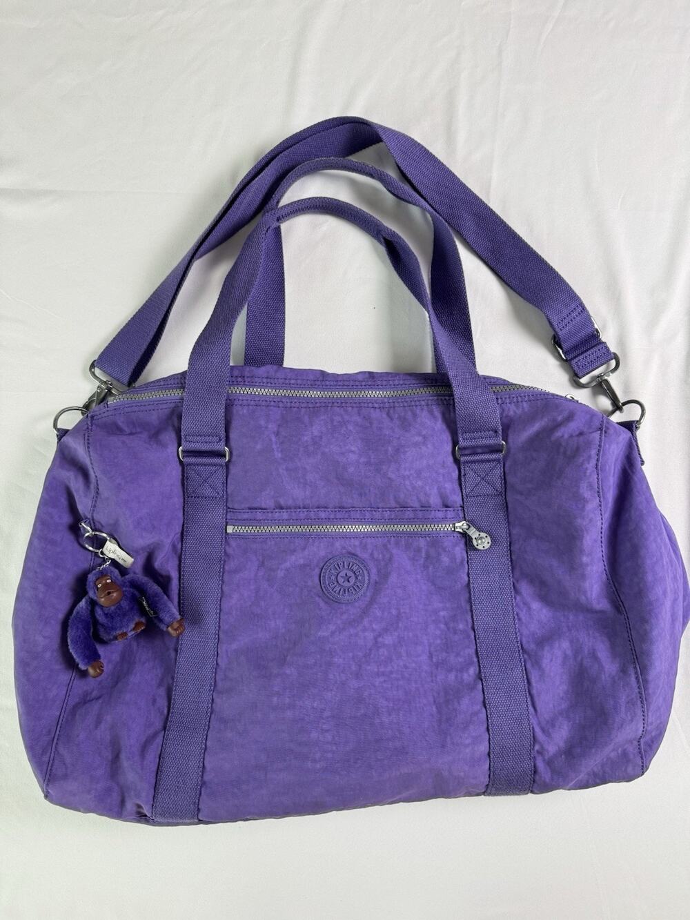 Kipling Art Travel Tote Purple Violet Y2K Duffel Bag Gym Airline Friendly Retro